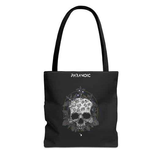 Back view of black Skull by D.S. Gargots tote bag