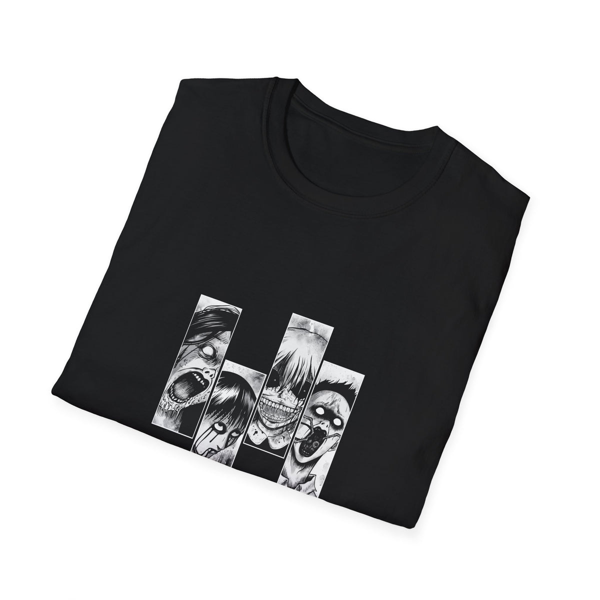 Folded black Zombie unisex T-shirt showing the printed design