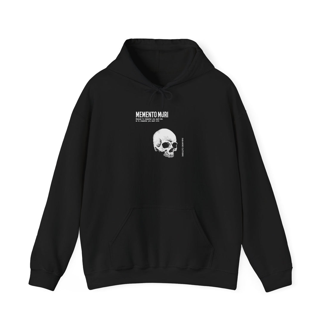 Black Memento Mori alternative hoodie with symbolic graphic