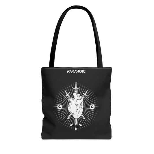 Front view of black Anatomical Heart tote bag