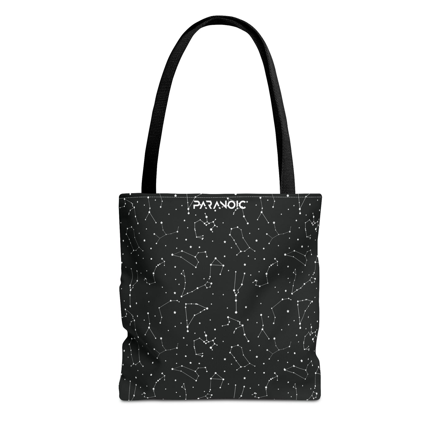 Front view of black Constellation tote bag