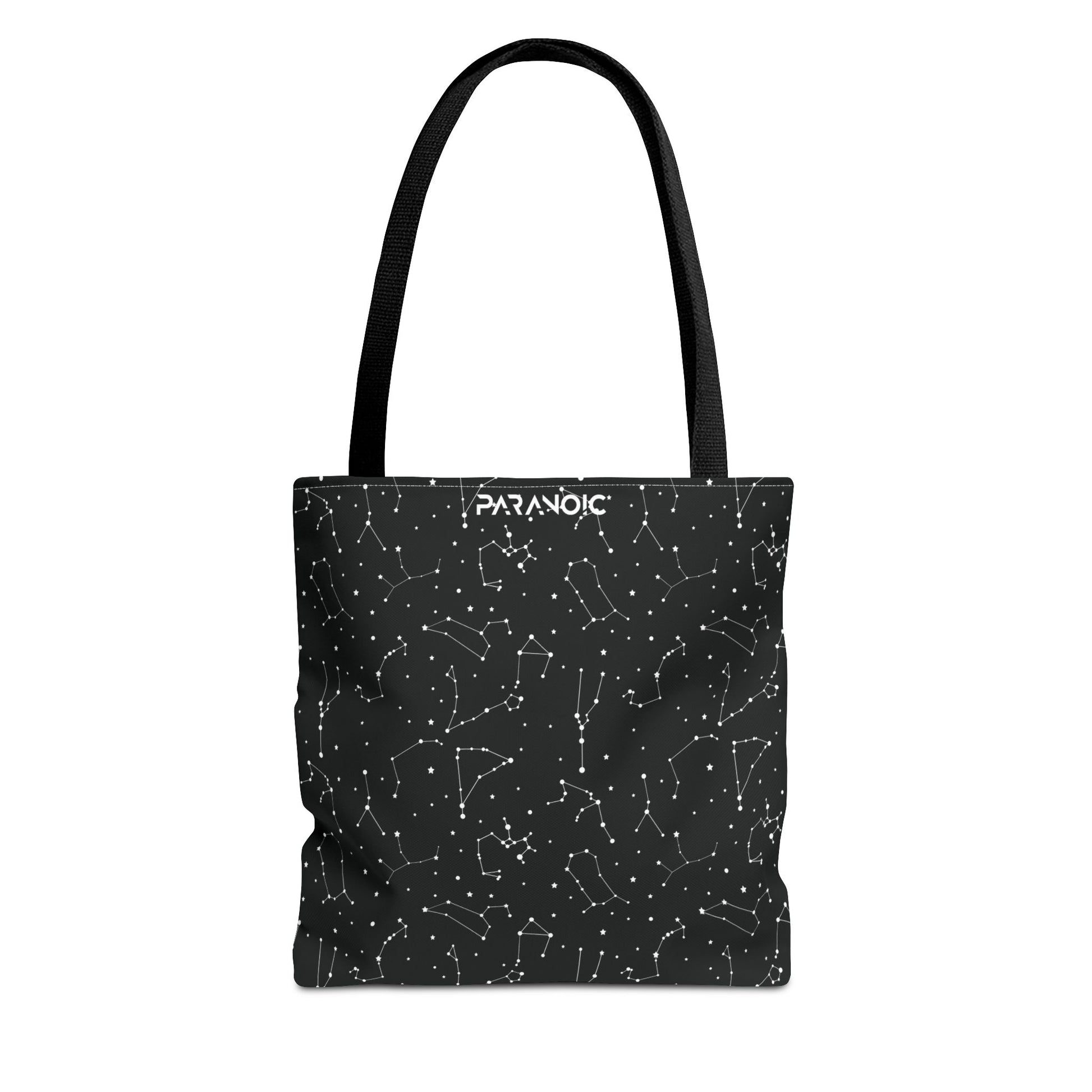 Front view of black Constellation tote bag