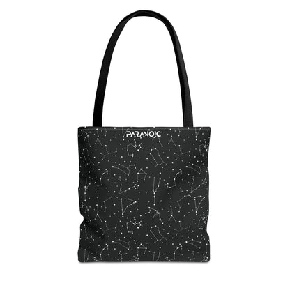 Front view of black Constellation tote bag