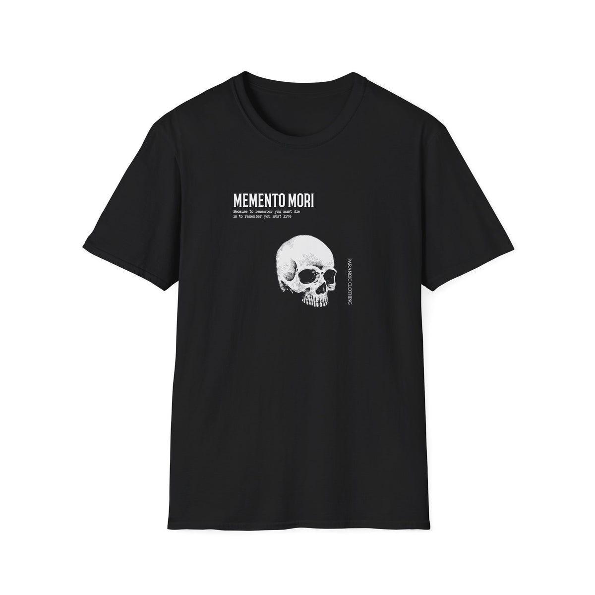 Back view of black Memento Mori unisex T-shirt