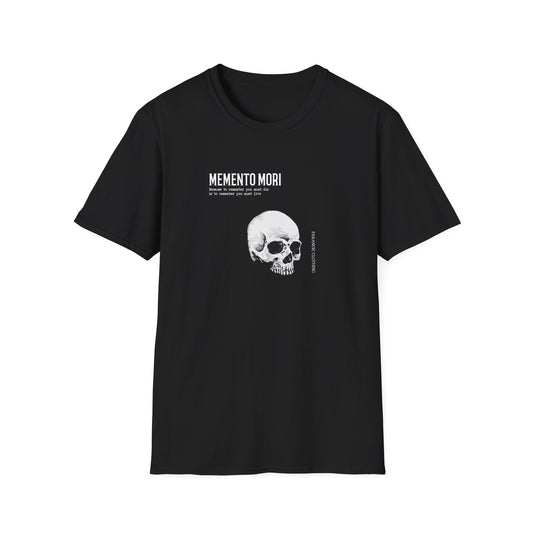 Back view of black Memento Mori unisex T-shirt