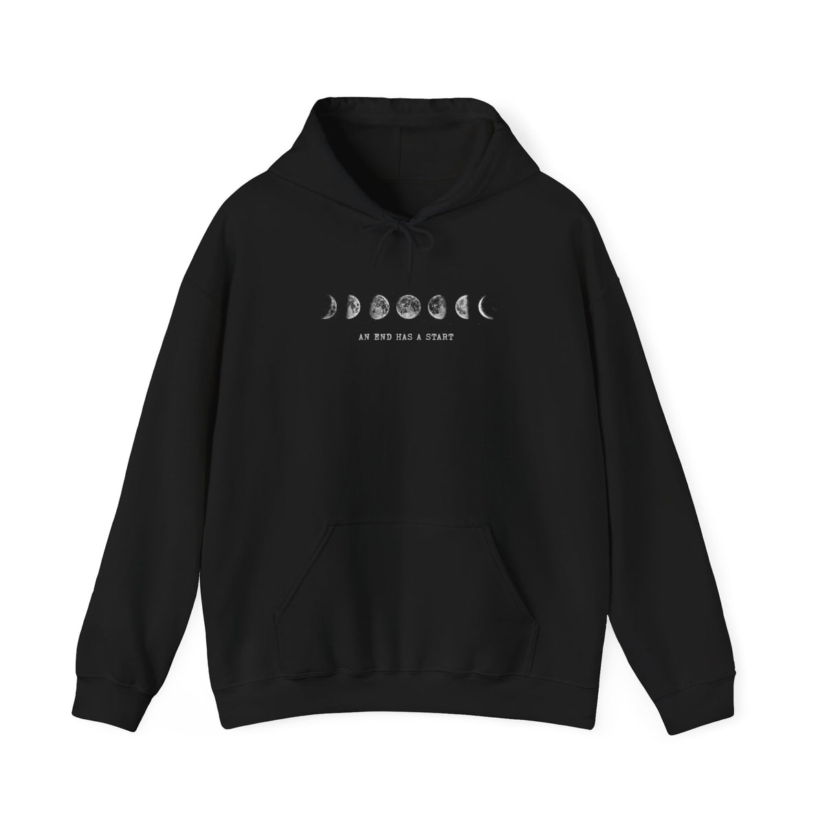 Back view of black Moon Phases hoodie