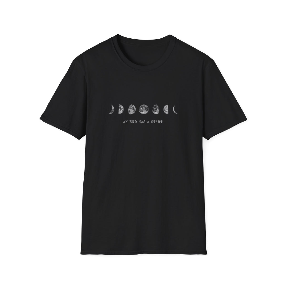 Back view of black Moon Phases unisex T-shirt