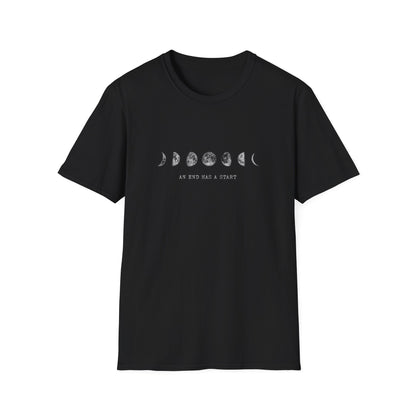 Back view of black Moon Phases unisex T-shirt