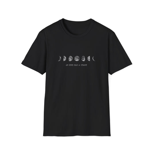 Back view of black Moon Phases unisex T-shirt