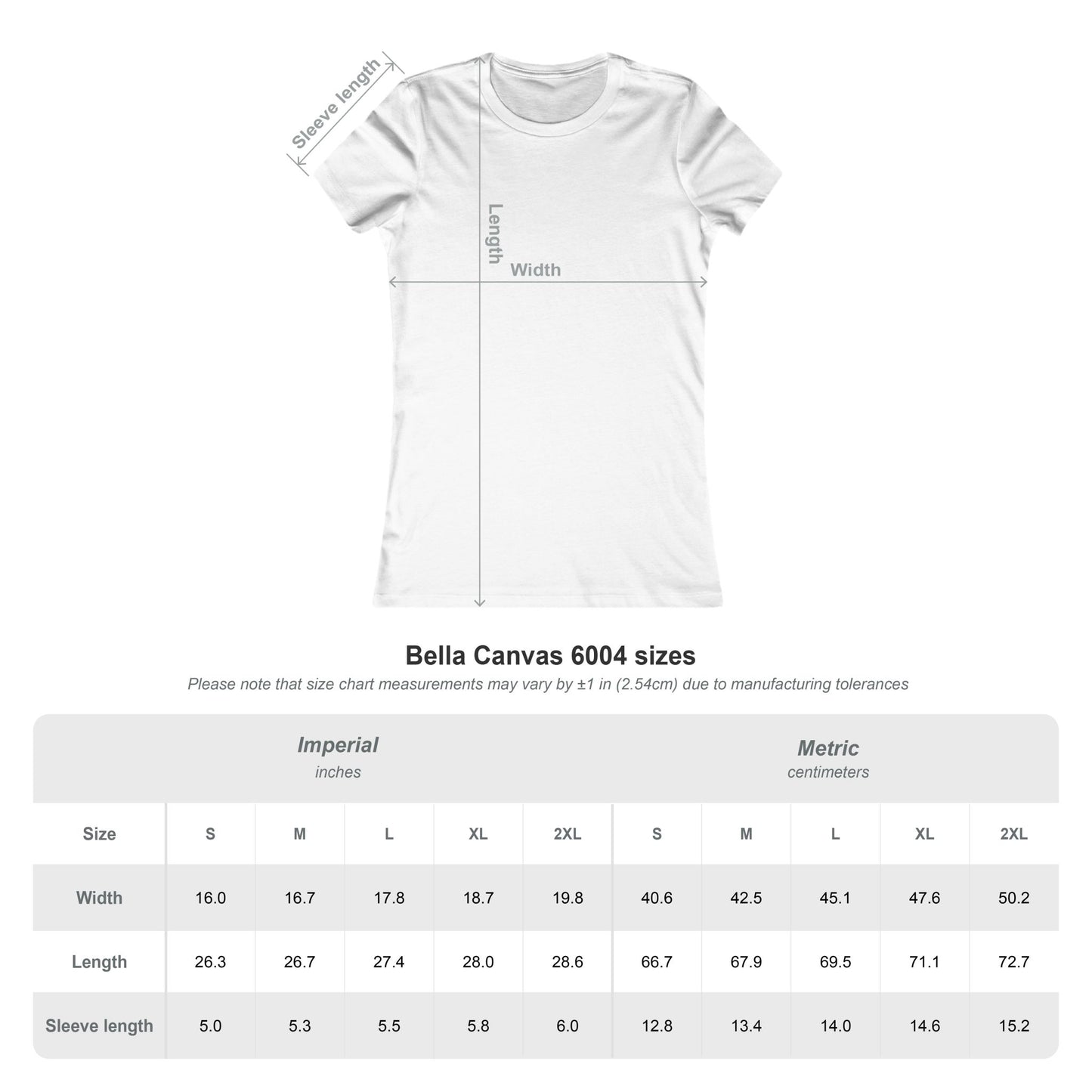 Size guide in centimetres for Moth fitted women's T-shirt