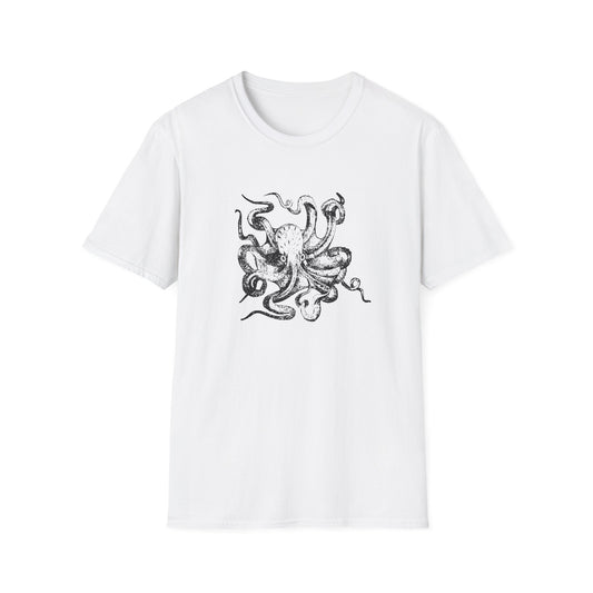 Back view of white Octopus unisex T-shirt