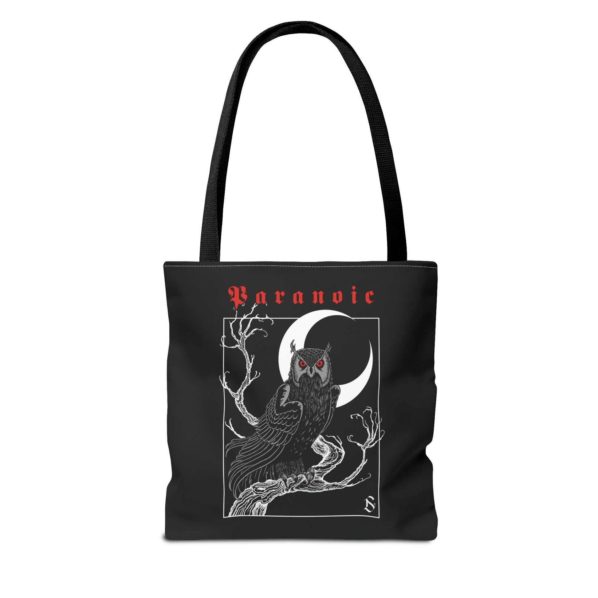 Back view of black Owl by D.S. Gargots tote bag