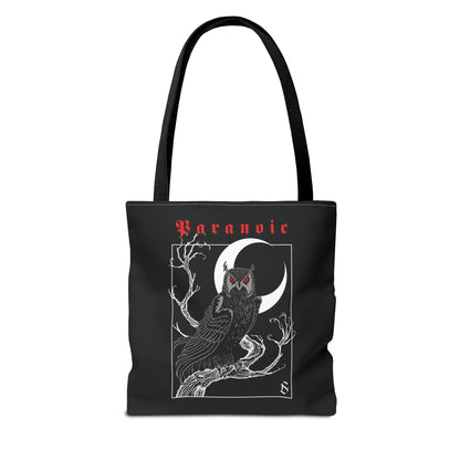 Back view of black Owl by D.S. Gargots tote bag