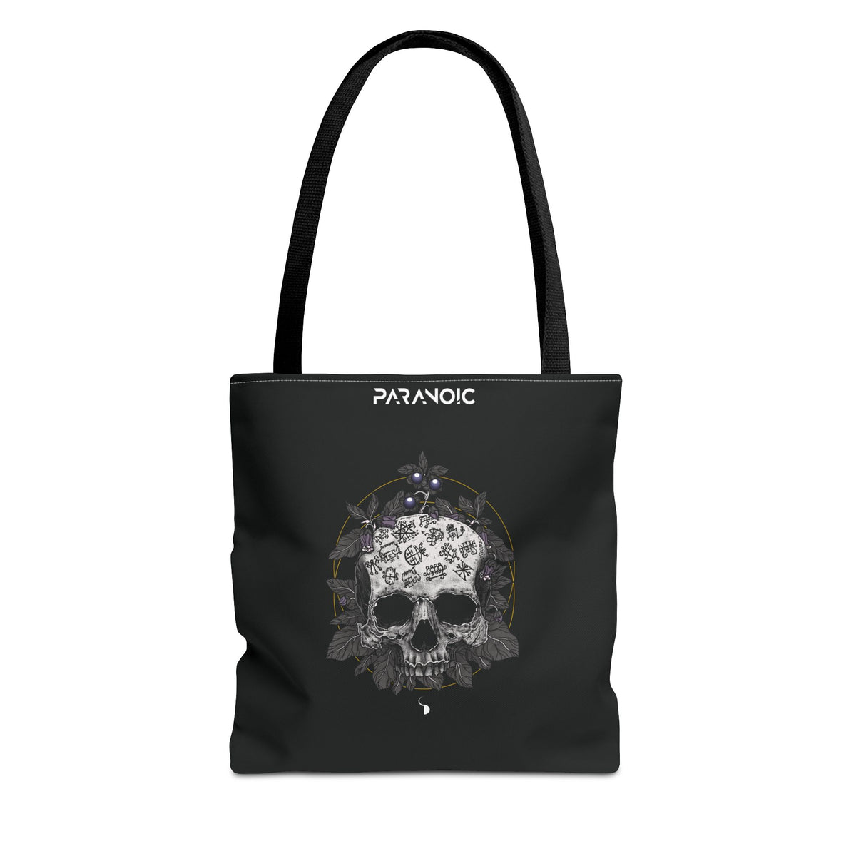 Back view of black Skull by D.S. Gargots tote bag