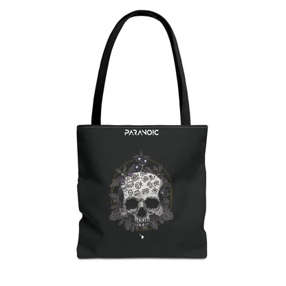 Back view of black Skull by D.S. Gargots tote bag