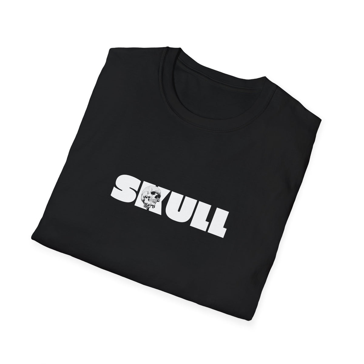 Folded black Skull unisex T-shirt showing the printed design