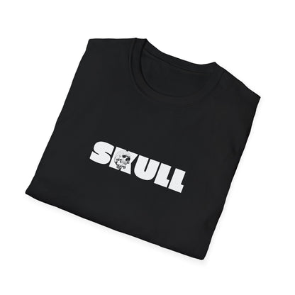 Folded black Skull unisex T-shirt showing the printed design