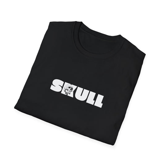 Folded black Skull unisex T-shirt showing the printed design