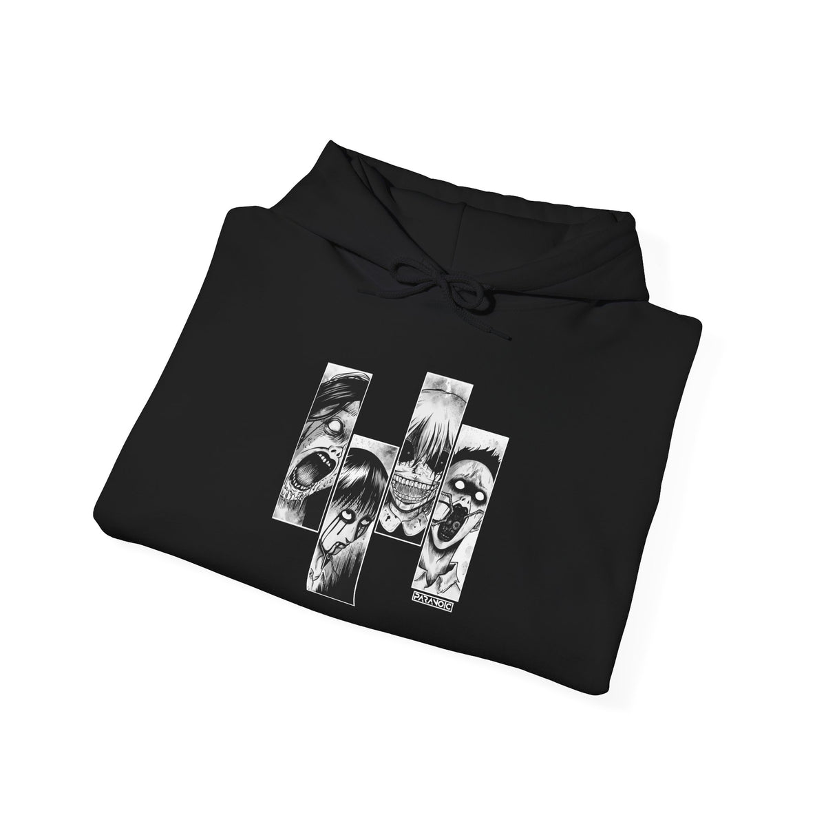 Folded black Zombie hoodie showing the printed design