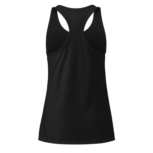 Back view of the black Memento Mori women’s racerback tank top