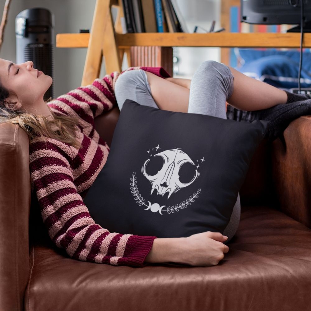 Skull cat cushion